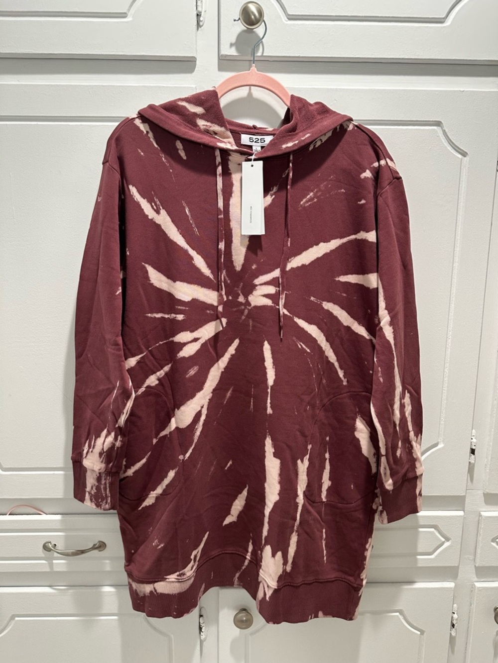 525 America Maroon and Cream Tie-Dye Hoodie Dress